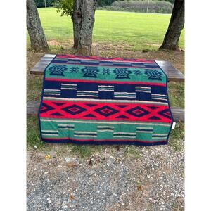 Vintage Biederlack Fleece Aztec Throw Blanket 75x56 Plush Southwestern Tribal